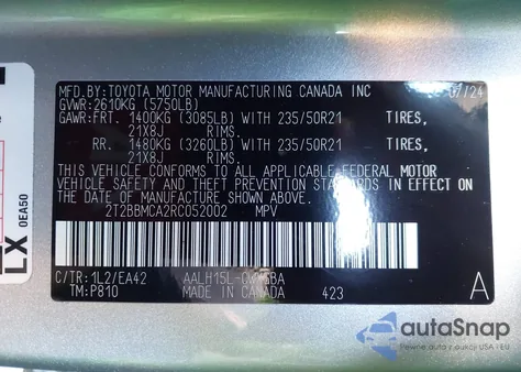 2024 Lexus Rx 350H Premium из США, поврежденный, VIN 2T2BBMCA2RC052002